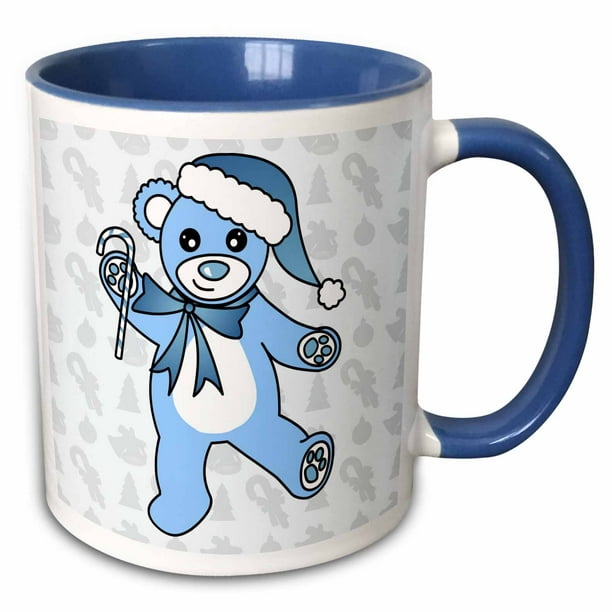 11-Ounce 3E Rose Kitchen 3dRose mug_15388_1 Christmas Cute Dancing Blue Teddy Bear with Santa Hat Ceramic Mug 
